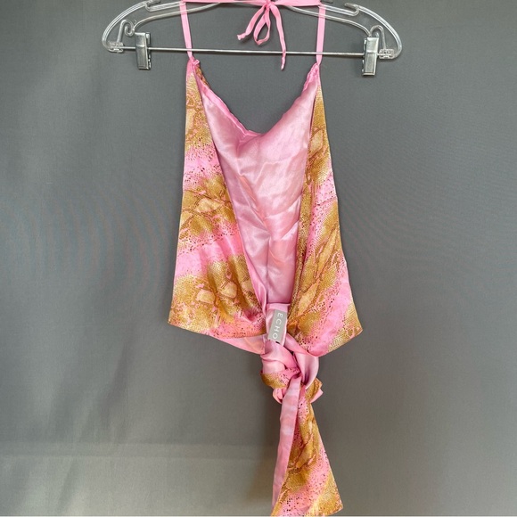 ECHO 100% SILK crop top beach wrap summer halter tie back top - Picture 7 of 11
